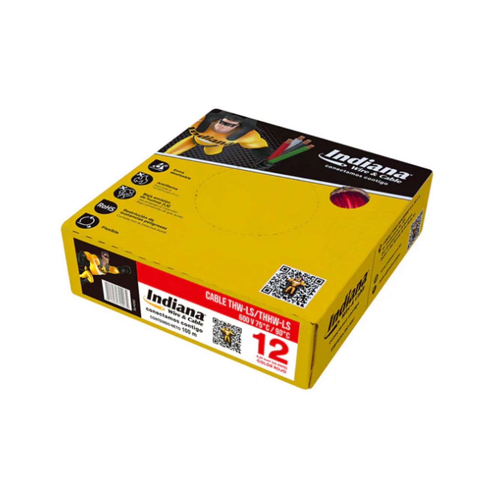 Caja de Cable Calibre 12 THW 600V 100m Rojo - Indiana